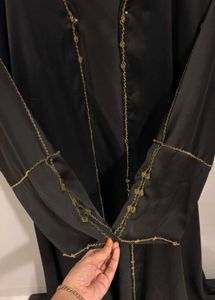 Elegant Black Abaya with Gold Hand Work