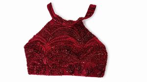 Sparkling Red Beaded Halter Neck Blouse