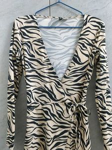 H&amp;M tiger print wrap around dress