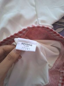 Savana White T-Shirt with Gingham Trim