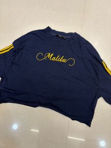 drop shoulder Navy Blue Malibu Graphic T-Shirt