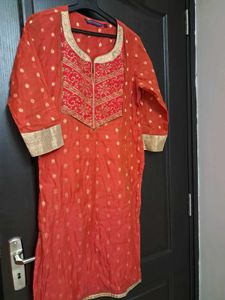 Pantaloons: Red &amp; Gold Embroidered Kurti