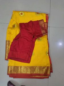 Vibrant Yellow Saree with Red Blouse
