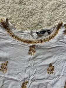 Elegant White Embroidered Short Kurti Like Top