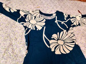 Navy Blue Floral Print Top