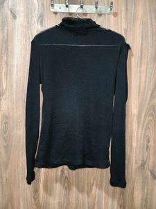 Chic Black Faux Fur Trimmed Top