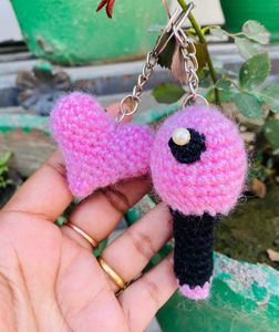 Handmade Crochet Heart &amp; Lightstick Keychain