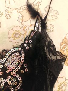 Velvet Butterfly Fur and Sequin Detail Top