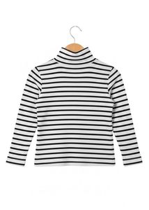 Classic Black &amp; White Striped Mock Neck Long Sleev