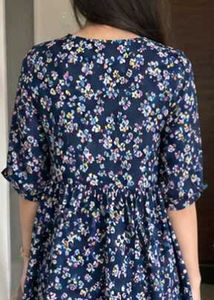 Navy Blue Floral Print Dress Size M
