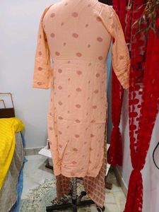 Peach Printed Kurta with Palazzo Set