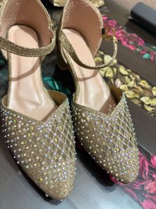 Sparkling Gold Heels with Embellishments