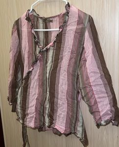Striped Ruffled Wrap Blouse