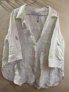 Chic White Crinkle Tunic Shirt