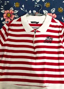 Red &amp; White Striped "Hey Girl" Polo