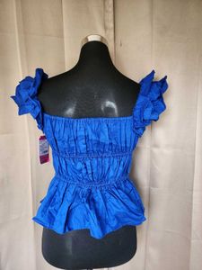 Stylish Royal Blue Ruffled Top