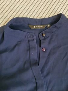 Navy Blue Long Sleeve Button Up Top