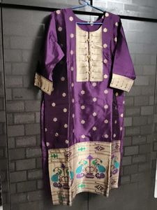 Elegant Purple  paithani Kurta with Peacock Border