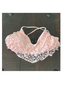 Cute Pink Bikini Top with Lace Trim