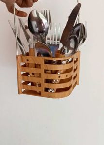 wood Stainless Steel Cutlery Set with Stand 22pcs
