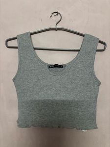 ZARA Grey Ribbed Crop Top – Size S