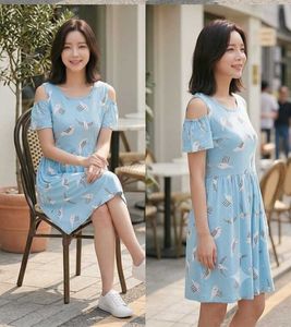 💞Cute Bird Print Cold Shoulder Dress