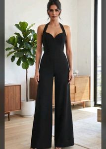 Elegant Black Halter Neck Wide Leg Jumpsuit