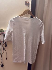 White V-Neck T-Shirt with Cutout Detail