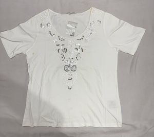 Sparkling Sequin Embellished White Top