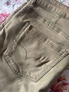 Olive Green Embroidered Jeans