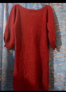 Maroon Puff Sleeve Sweater Dress
