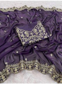 Elegant Purple Saree with Embroidery