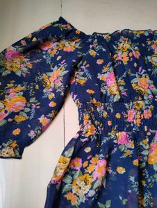 Navy Floral Smocked Peplum Top
