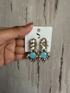 Beautiful Blue Stone & Pearl Earrings