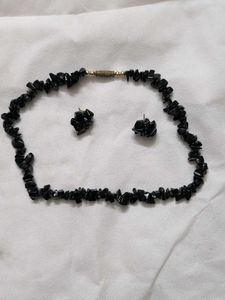 Black Stone Necklace & Earring Set