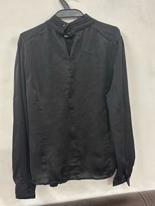 Chic Black Ruffled High-Neck Blouse