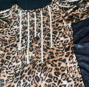 Leopard Print Kurta plazo - Embellished Necklin