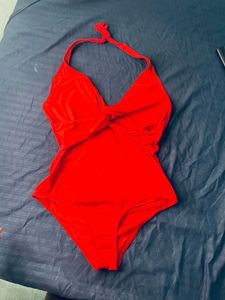 Chic Red Halter One-Piece Swimsuit