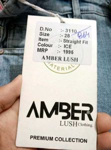 AMBER LUSH Ice Blue Straight Fit Denim Jeans.