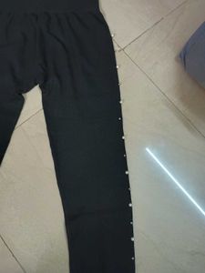 Black Leggings with Pearl Embellishments