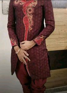 Maroon Colour Mens Sherwani with Chudidar Payjami