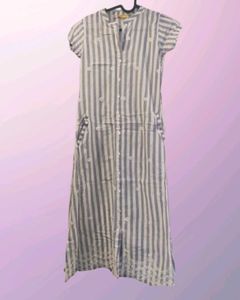 Striped Cotton Maxi Dress with Embroidery