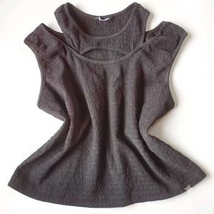 Black Smocked Cut-Out Tank Top
