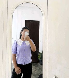 Cute korean  Lavender Puff Sleeve Top