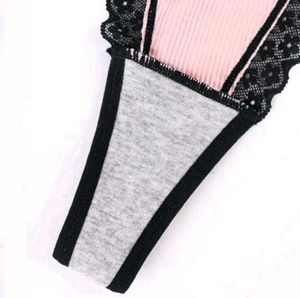 Pink G-String with Black Lace Trim