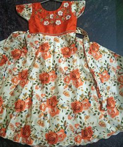 Gorgeous Orange Long Frock For Cute Girl Kids