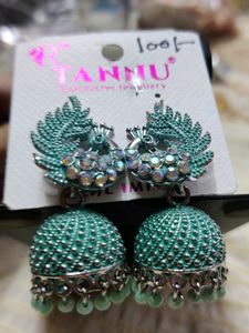 Jhumkas Sea Green Colour Peacock Design