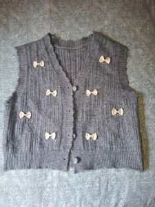 Gray Knit Vest with Bows