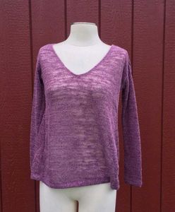 XS small V neck sheer glittery purple tunic