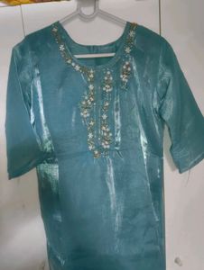 Women's Sky Blue Embroidered Kurta set Ethnic
